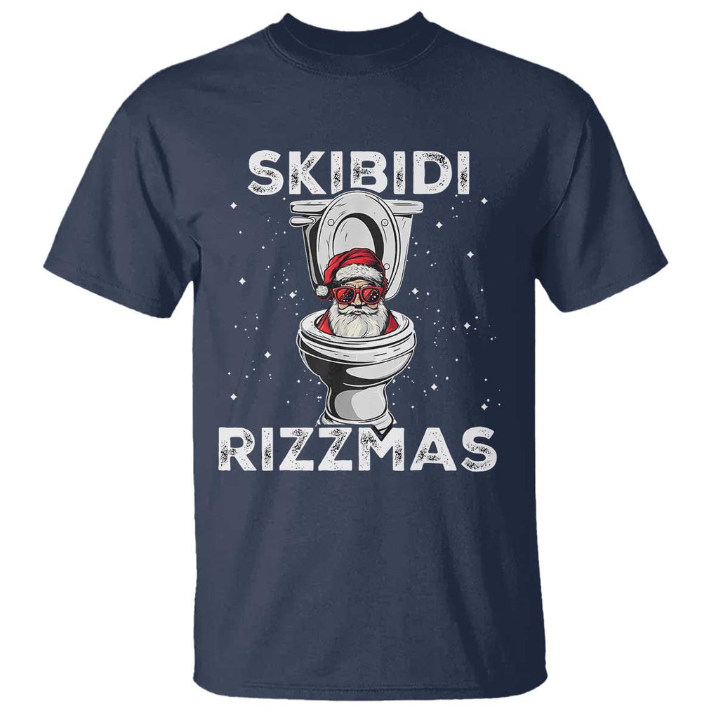 Funny Santa Rizz Christmas T Shirt Skibiti Toilet Rizzmas TS02 Navy Print Your Wear
