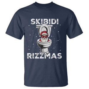 Funny Santa Rizz Christmas T Shirt Skibiti Toilet Rizzmas TS02 Navy Print Your Wear