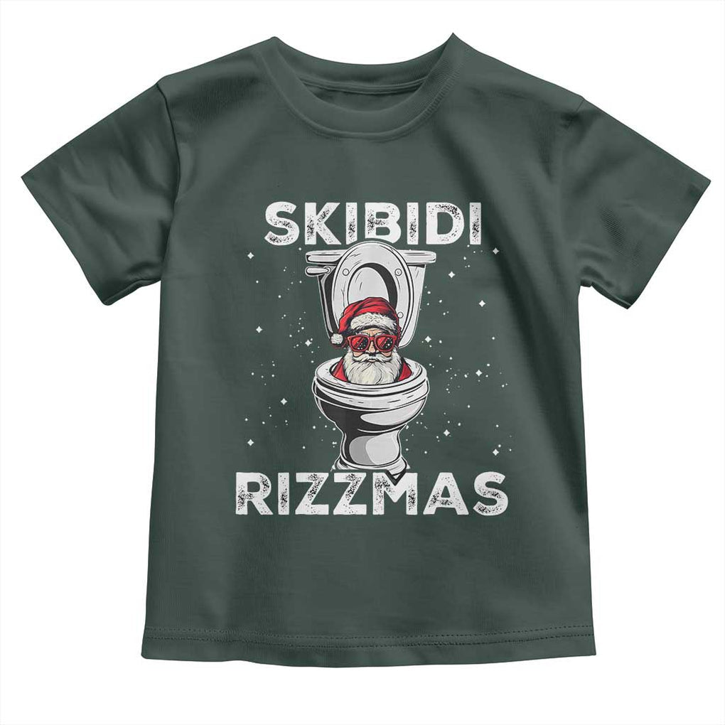 Funny Santa Rizz Christmas Toddler T Shirt Skibiti Toilet Rizzmas TS02 Dark Forest Green Print Your Wear