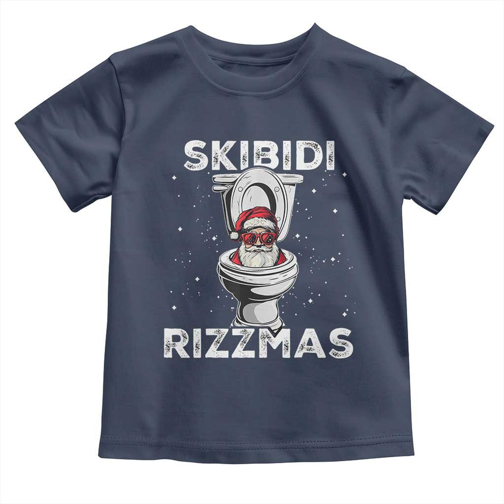 Funny Santa Rizz Christmas Toddler T Shirt Skibiti Toilet Rizzmas TS02 Navy Print Your Wear