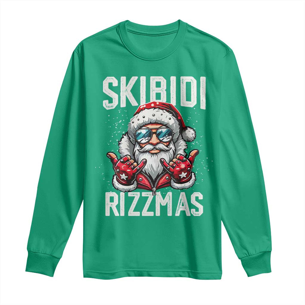 Funny Santa Rizz Christmas Long Sleeve Shirt Skibidi Rizzmas Gen Alpha Slang Cool Santa TS02 Irish Green Print Your Wear
