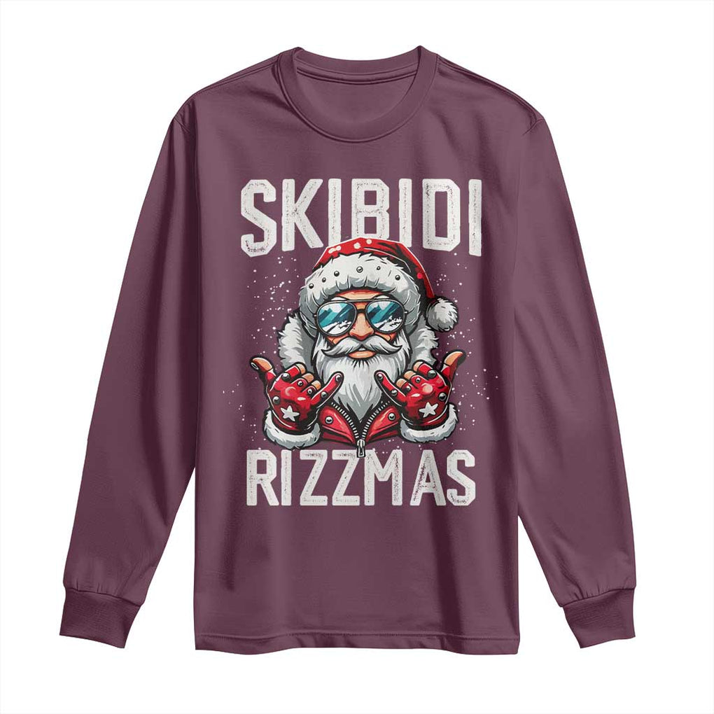 Funny Santa Rizz Christmas Long Sleeve Shirt Skibidi Rizzmas Gen Alpha Slang Cool Santa TS02 Maroon Print Your Wear