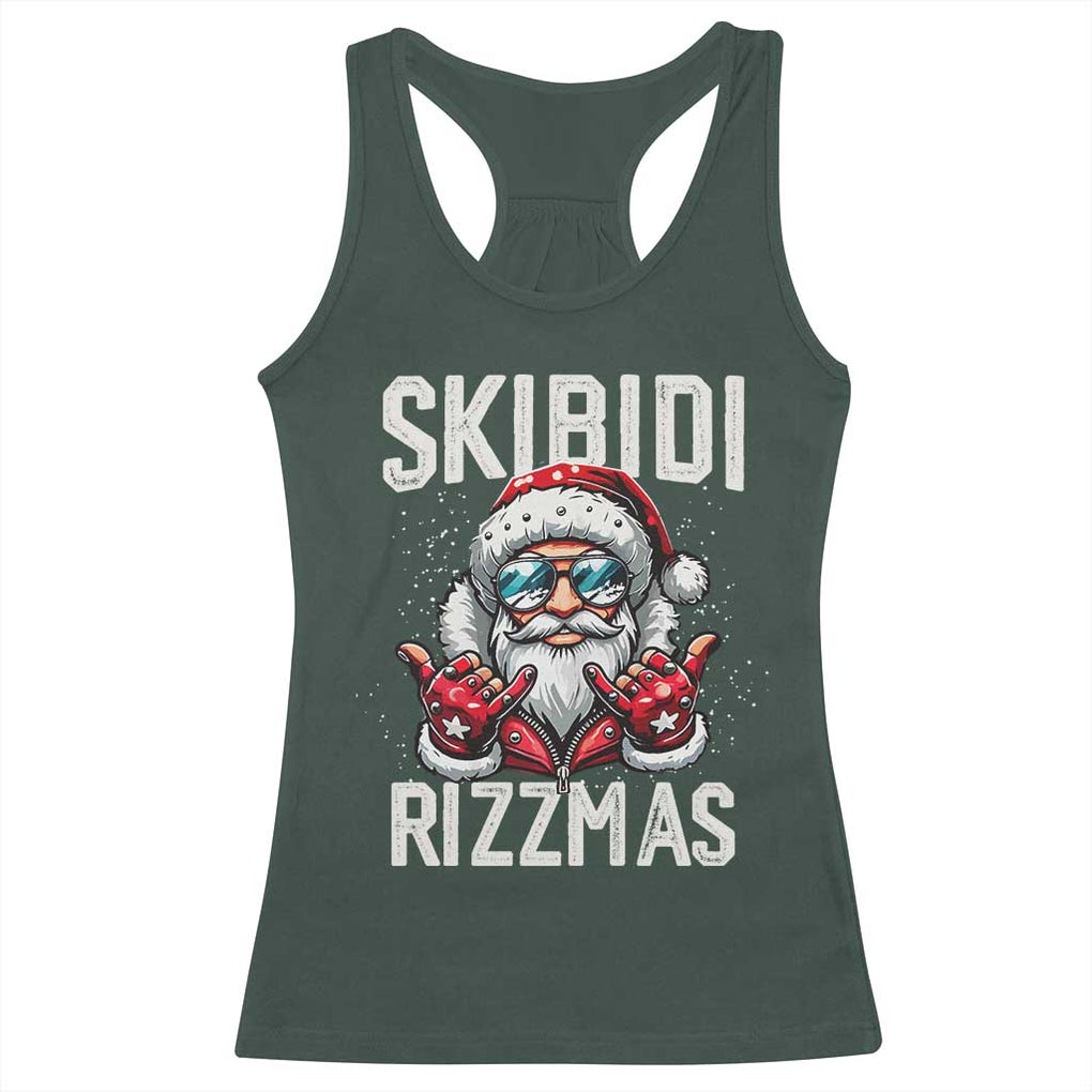 Funny Santa Rizz Christmas Racerback Tank Top Skibidi Rizzmas Gen Alpha Slang Cool Santa TS02 Dark Forest Green Print Your Wear