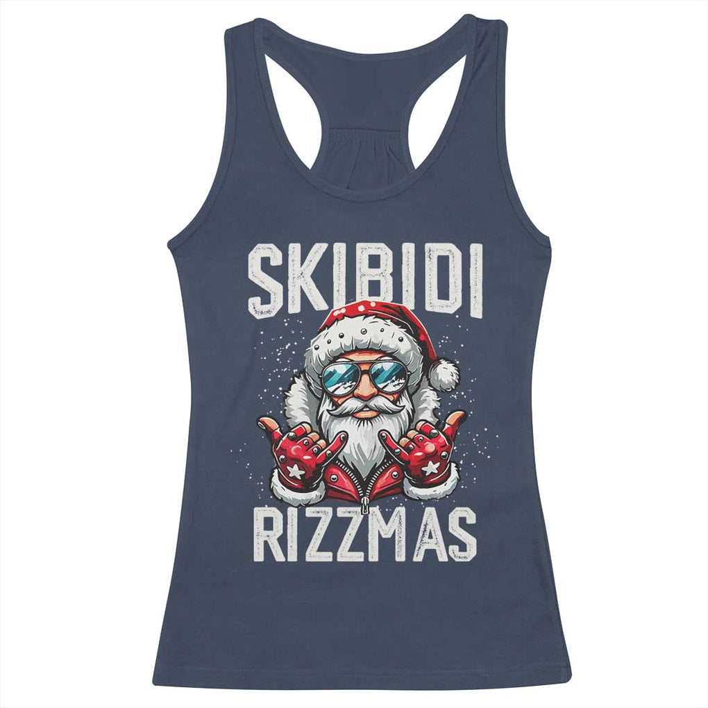 Funny Santa Rizz Christmas Racerback Tank Top Skibidi Rizzmas Gen Alpha Slang Cool Santa TS02 Navy Print Your Wear