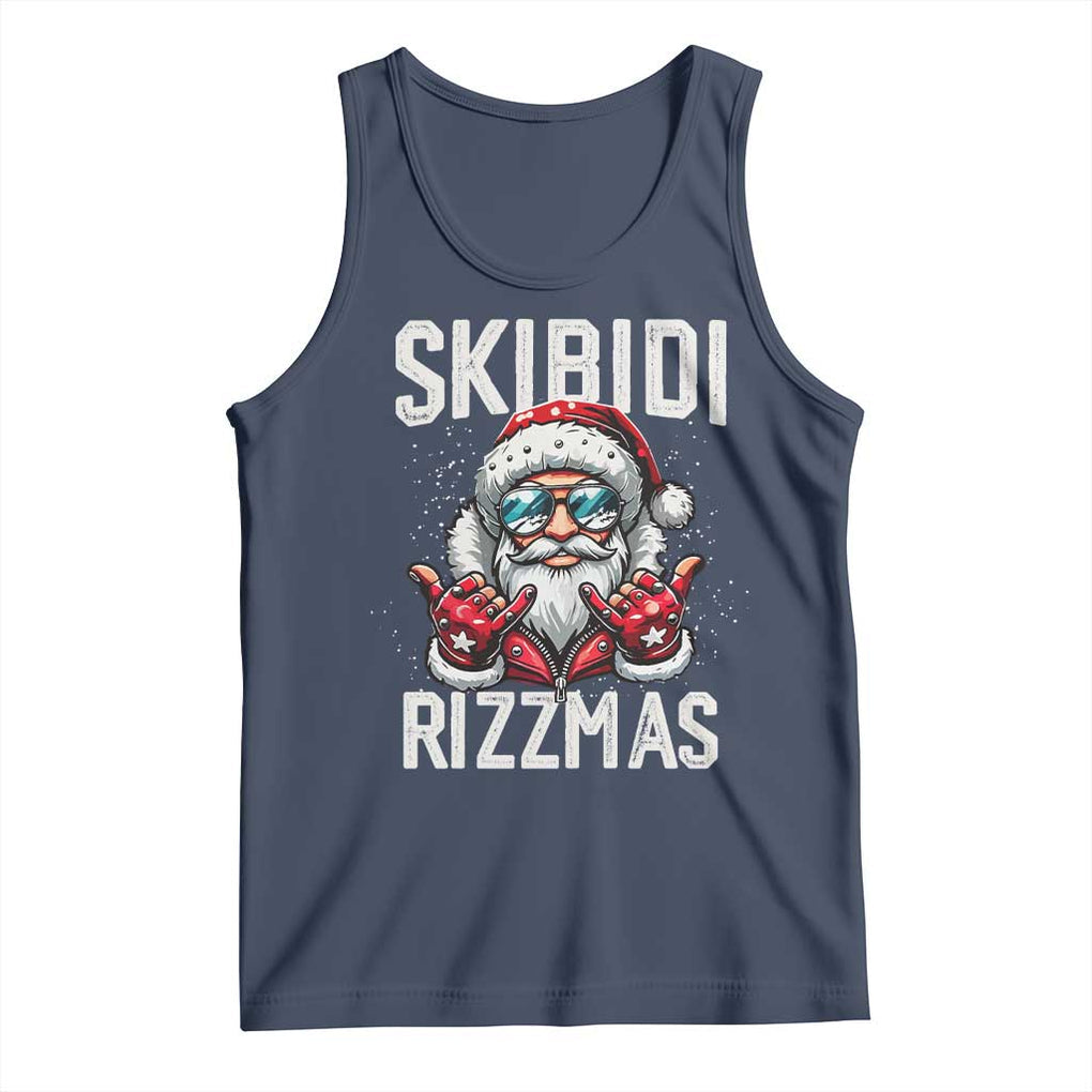 Funny Santa Rizz Christmas Tank Top Skibidi Rizzmas Gen Alpha Slang Cool Santa TS02 Navy Print Your Wear