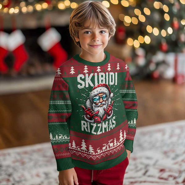 Funny Santa Rizz Xmas Ugly Christmas Sweater Skibidi Rizzmas Gen Alpha ...