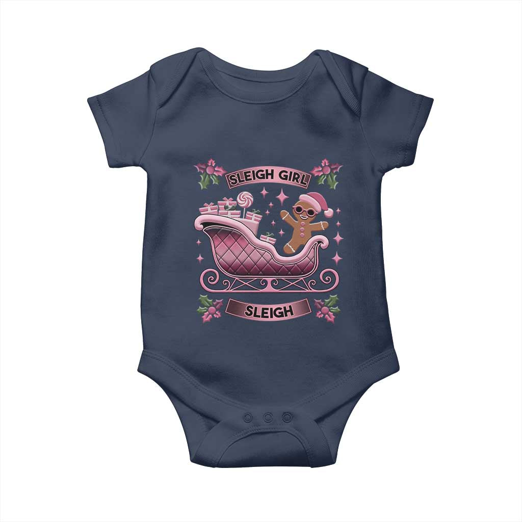 Groovy Pink Christmas Gingerbrad Baby Onesie Sleigh Girl Sleigh Festive Xmas Holiday Girls TS02 Navy Print Your Wear