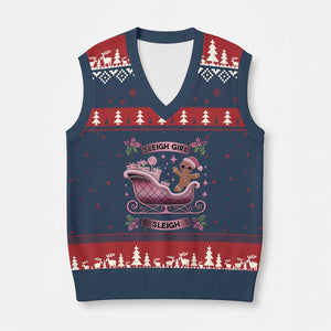 Groovy Pink Xmas Gingerbrad V-Neck Knit Sweater Vest Sleigh Girl Sleigh Festive Xmas Holiday Girls TS02 Navy Red Print Your Wear