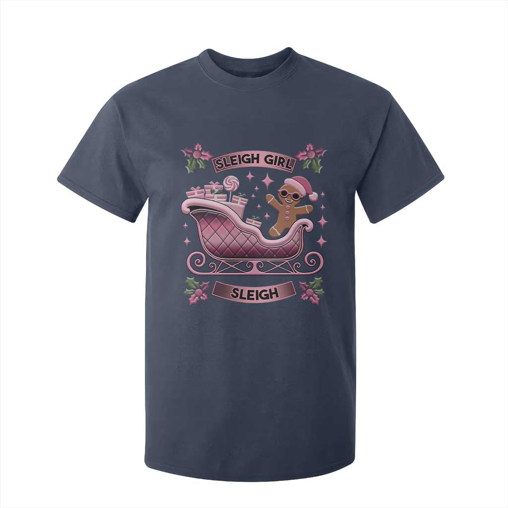 Groovy Pink Christmas Gingerbrad T Shirt For Kid Sleigh Girl Sleigh Festive Xmas Holiday Girls TS02 Navy Print Your Wear