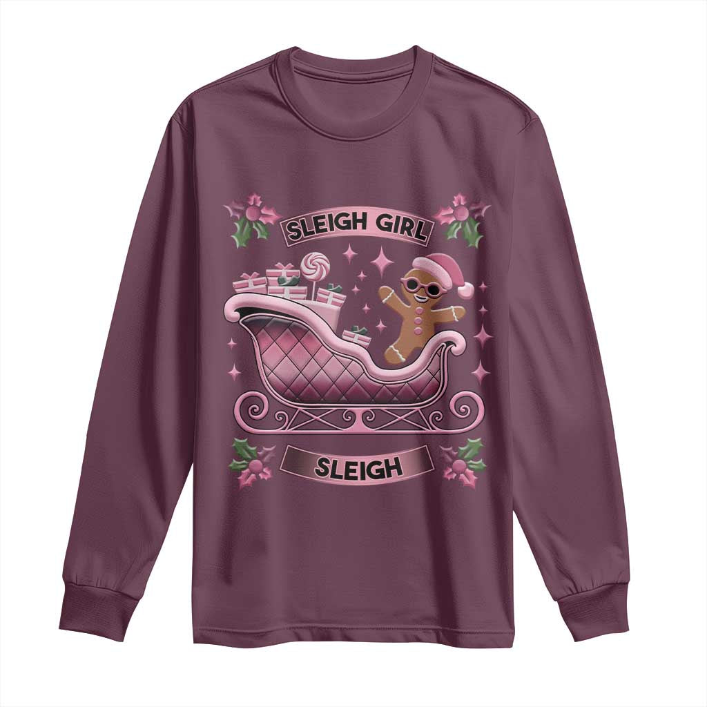 Groovy Pink Christmas Gingerbrad Long Sleeve Shirt Sleigh Girl Sleigh Festive Xmas Holiday Girls TS02 Maroon Print Your Wear
