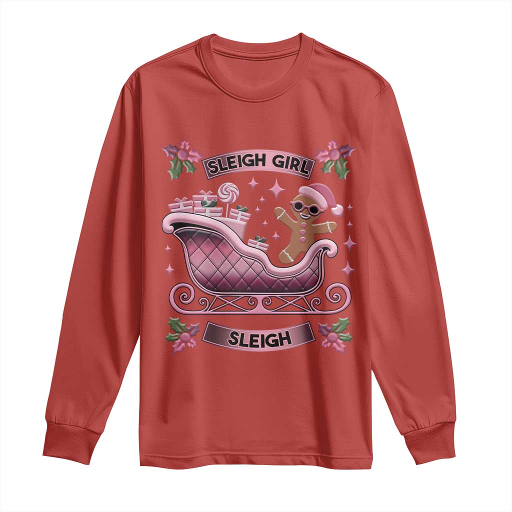 Groovy Pink Christmas Gingerbrad Long Sleeve Shirt Sleigh Girl Sleigh Festive Xmas Holiday Girls TS02 Red Print Your Wear