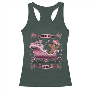 Groovy Pink Christmas Gingerbrad Racerback Tank Top Sleigh Girl Sleigh Festive Xmas Holiday Girls TS02 Dark Forest Green Print Your Wear