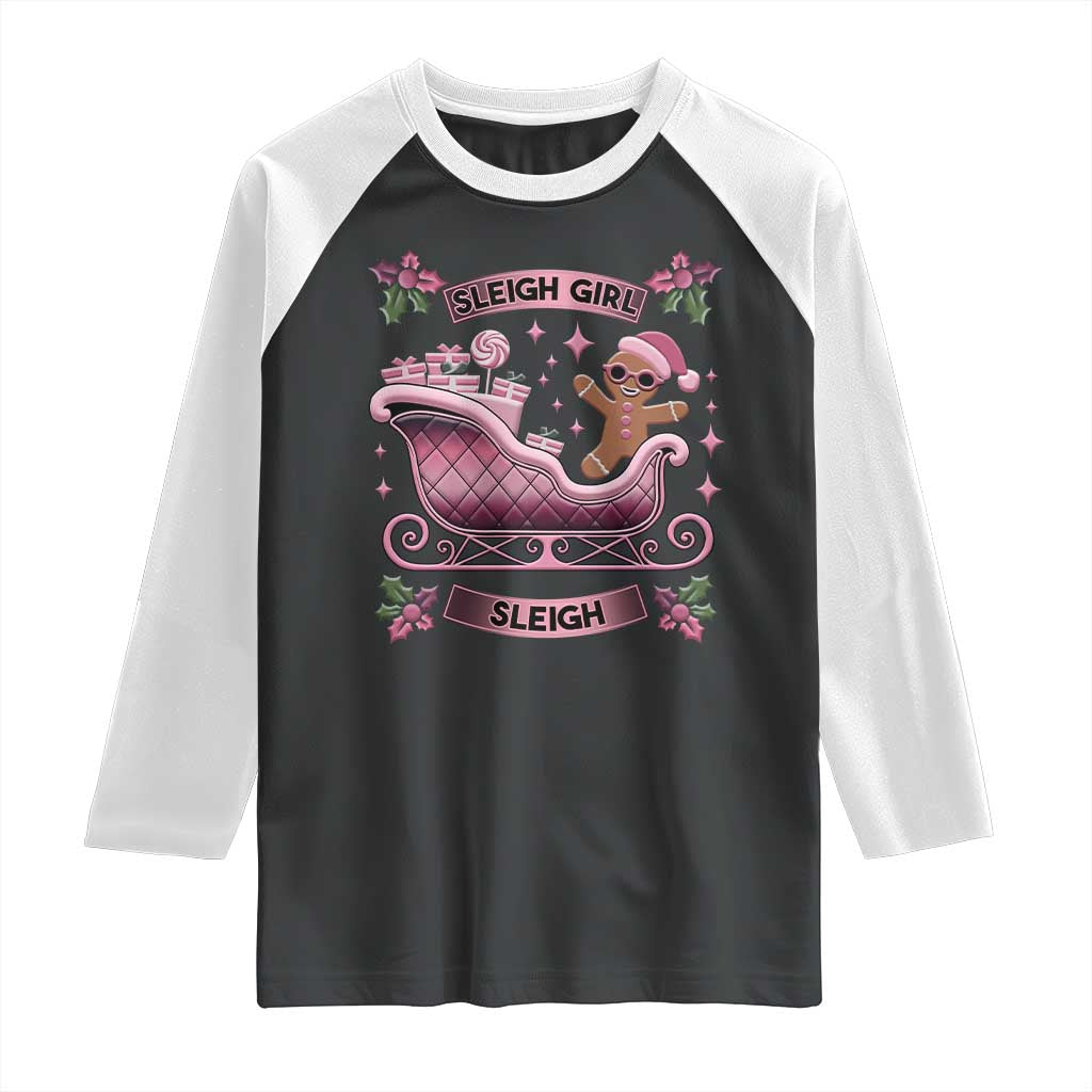 Groovy Pink Christmas Gingerbrad Raglan Shirt Sleigh Girl Sleigh Festive Xmas Holiday Girls TS02 Black White Print Your Wear