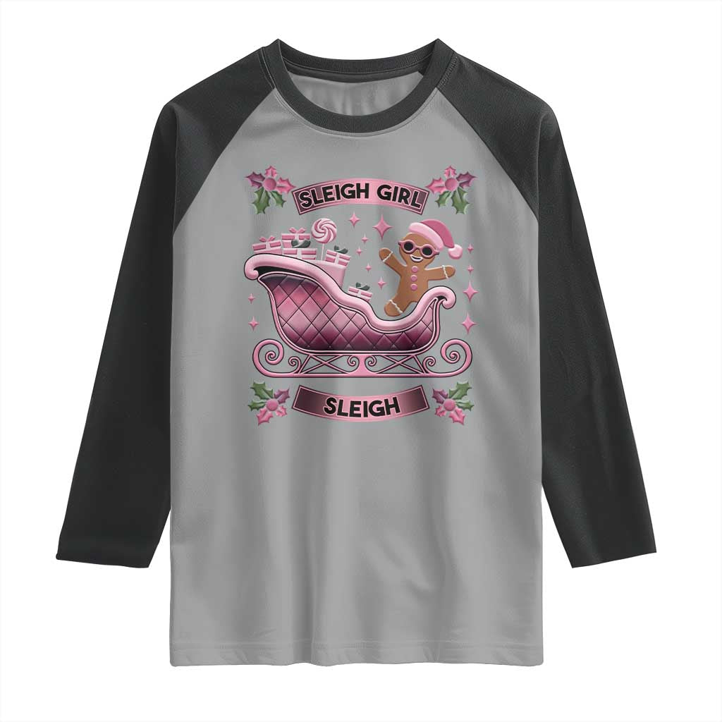 Groovy Pink Christmas Gingerbrad Raglan Shirt Sleigh Girl Sleigh Festive Xmas Holiday Girls TS02 Sport Gray Black Print Your Wear