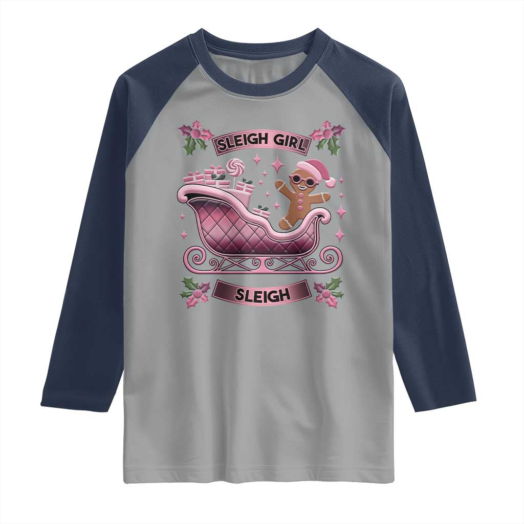 Groovy Pink Christmas Gingerbrad Raglan Shirt Sleigh Girl Sleigh Festive Xmas Holiday Girls TS02 Sport Gray Navy Print Your Wear