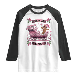 Groovy Pink Christmas Gingerbrad Raglan Shirt Sleigh Girl Sleigh Festive Xmas Holiday Girls TS02 White Black Print Your Wear