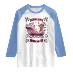 Groovy Pink Christmas Gingerbrad Raglan Shirt Sleigh Girl Sleigh Festive Xmas Holiday Girls TS02 White Carolina Blue Print Your Wear