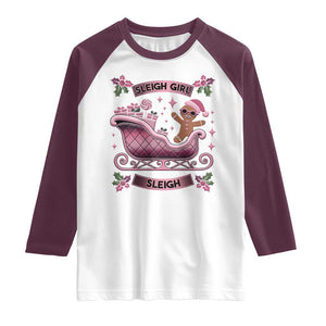 Groovy Pink Christmas Gingerbrad Raglan Shirt Sleigh Girl Sleigh Festive Xmas Holiday Girls TS02 White Maroon Print Your Wear
