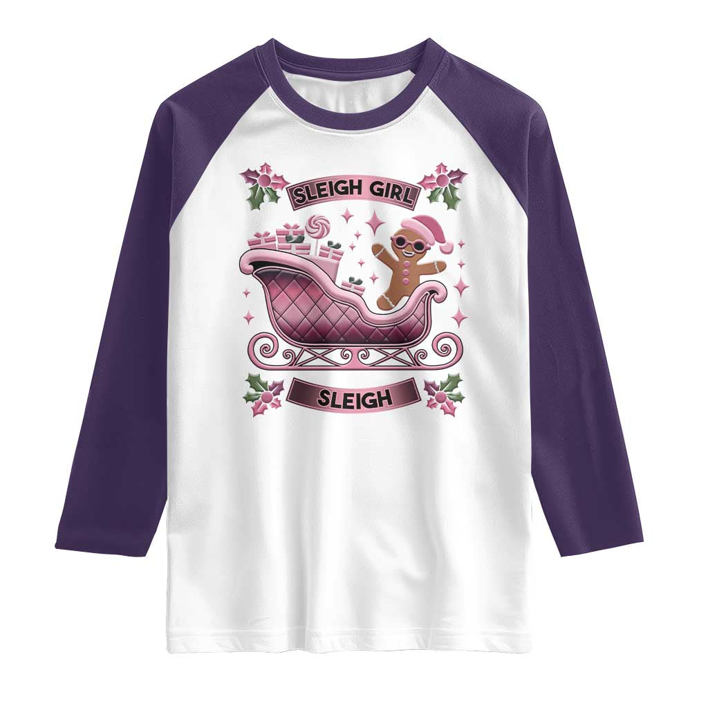 Groovy Pink Christmas Gingerbrad Raglan Shirt Sleigh Girl Sleigh Festive Xmas Holiday Girls TS02 White Purple Print Your Wear