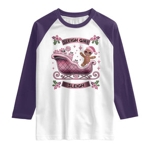 Groovy Pink Christmas Gingerbrad Raglan Shirt Sleigh Girl Sleigh Festive Xmas Holiday Girls TS02 White Purple Print Your Wear