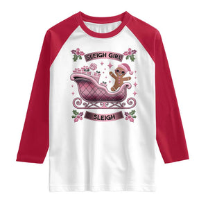 Groovy Pink Christmas Gingerbrad Raglan Shirt Sleigh Girl Sleigh Festive Xmas Holiday Girls TS02 White Red Print Your Wear