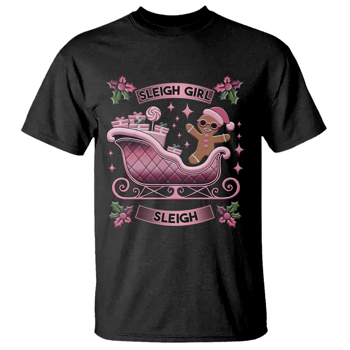 Groovy Pink Christmas Gingerbrad T Shirt Sleigh Girl Sleigh Festive Xmas Holiday Girls TS02 Black Print Your Wear