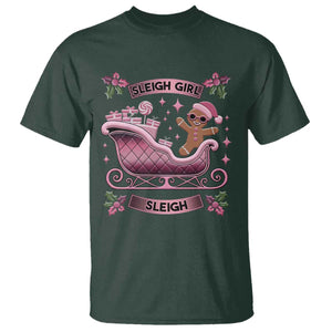 Groovy Pink Christmas Gingerbrad T Shirt Sleigh Girl Sleigh Festive Xmas Holiday Girls TS02 Dark Forest Green Print Your Wear
