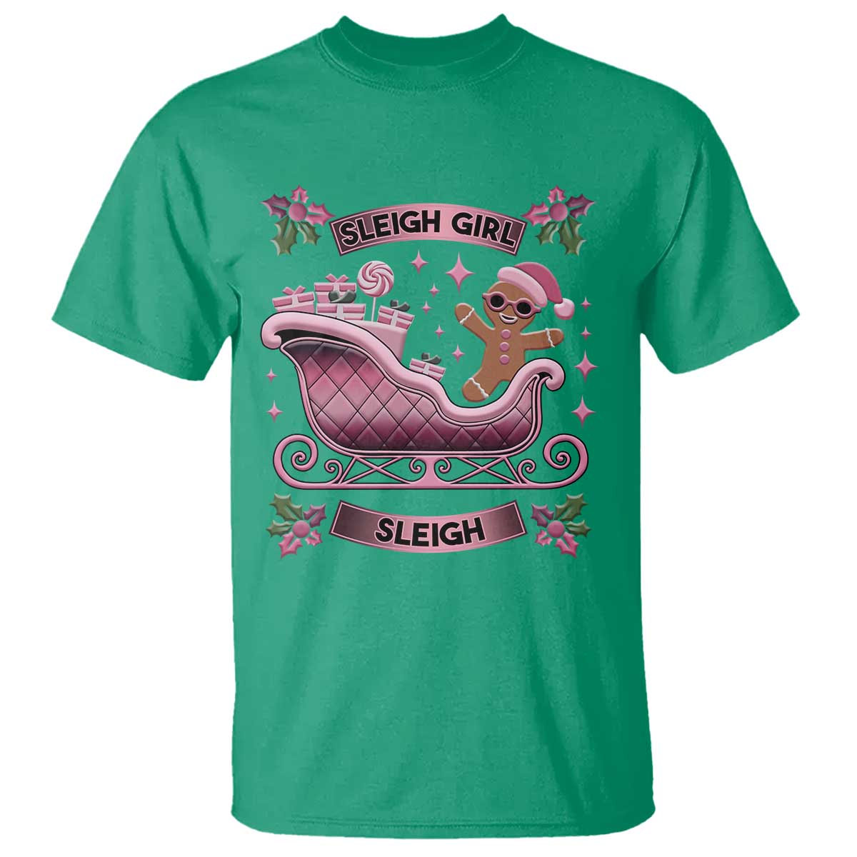 Groovy Pink Christmas Gingerbrad T Shirt Sleigh Girl Sleigh Festive Xmas Holiday Girls TS02 Irish Green Print Your Wear