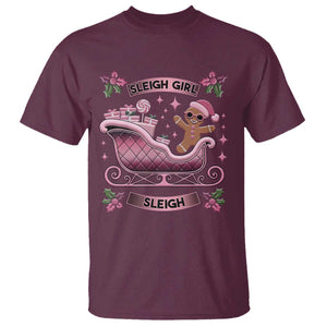 Groovy Pink Christmas Gingerbrad T Shirt Sleigh Girl Sleigh Festive Xmas Holiday Girls TS02 Maroon Print Your Wear