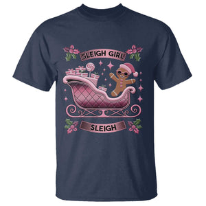 Groovy Pink Christmas Gingerbrad T Shirt Sleigh Girl Sleigh Festive Xmas Holiday Girls TS02 Navy Print Your Wear
