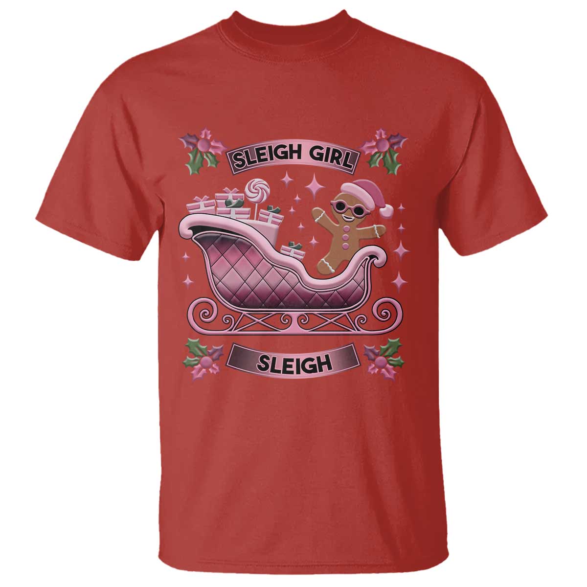 Groovy Pink Christmas Gingerbrad T Shirt Sleigh Girl Sleigh Festive Xmas Holiday Girls TS02 Red Print Your Wear