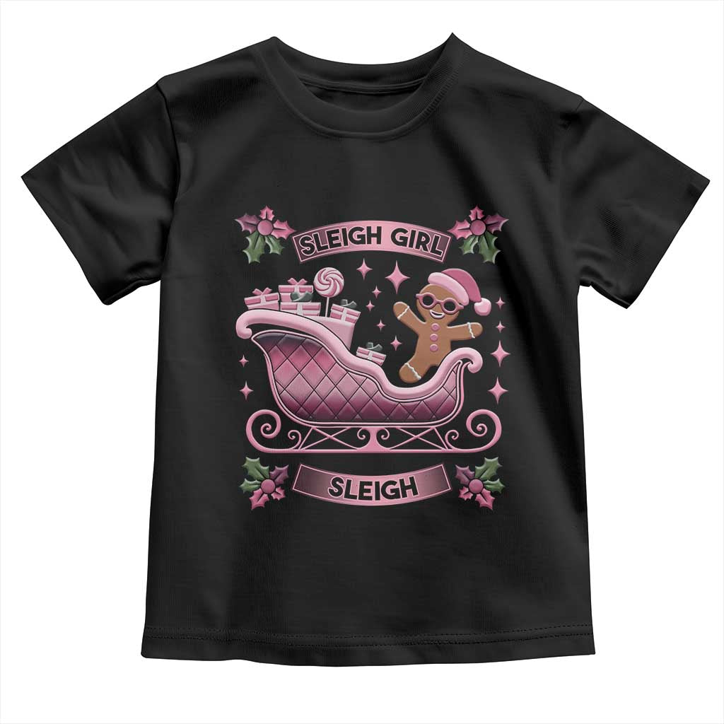 Groovy Pink Christmas Gingerbrad Toddler T Shirt Sleigh Girl Sleigh Festive Xmas Holiday Girls TS02 Black Print Your Wear