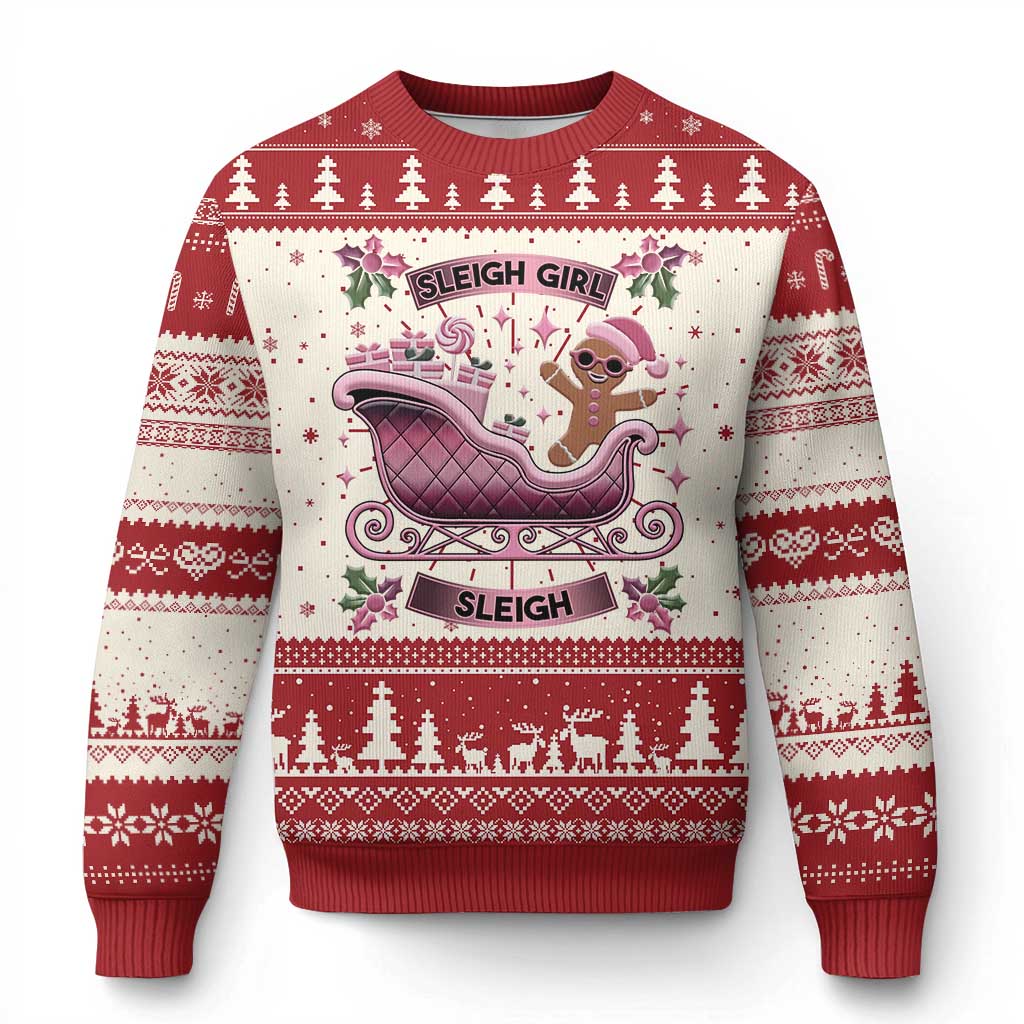 Groovy Pink Xmas Gingerbrad Ugly Christmas Sweater Sleigh Girl Sleigh Festive Xmas Holiday Girls TS02 Red Print Your Wear
