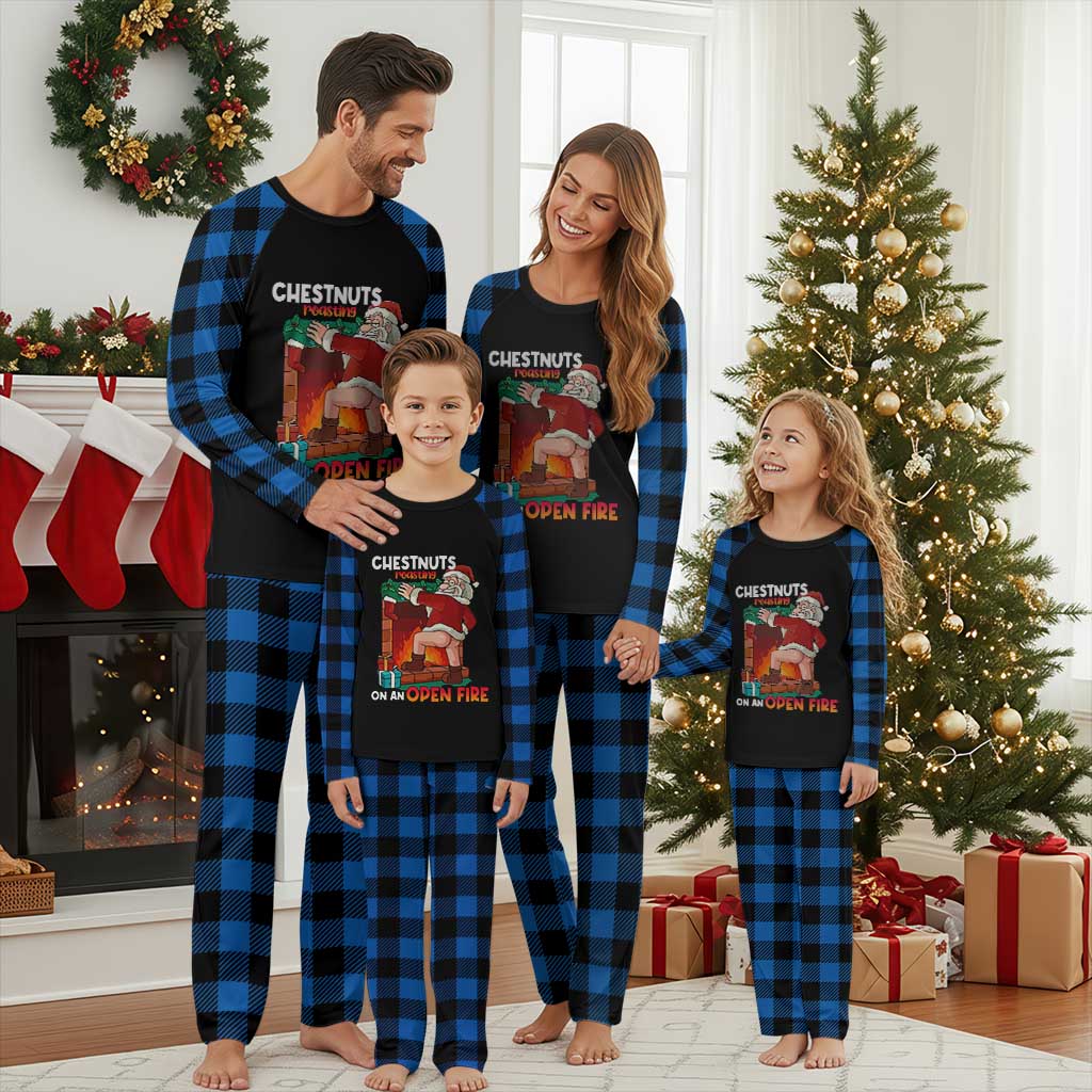 Funny Naughty Santa Plaid Pajama Set Chestnuts Roasting On An Open Fire Dirty Food Pun Xmas Joke TS02 Blue Plaid Print Your Wear