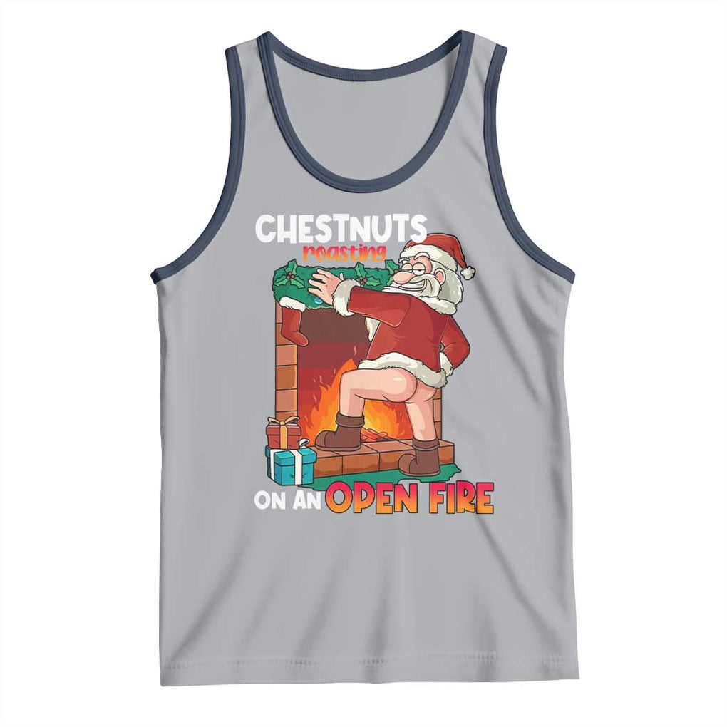 Funny Naughty Santa Tank Top Chestnuts Roasting On An Open Fire Dirty Food Pun Xmas Joke TS02 Athletic Heather Navy Print Your Wear