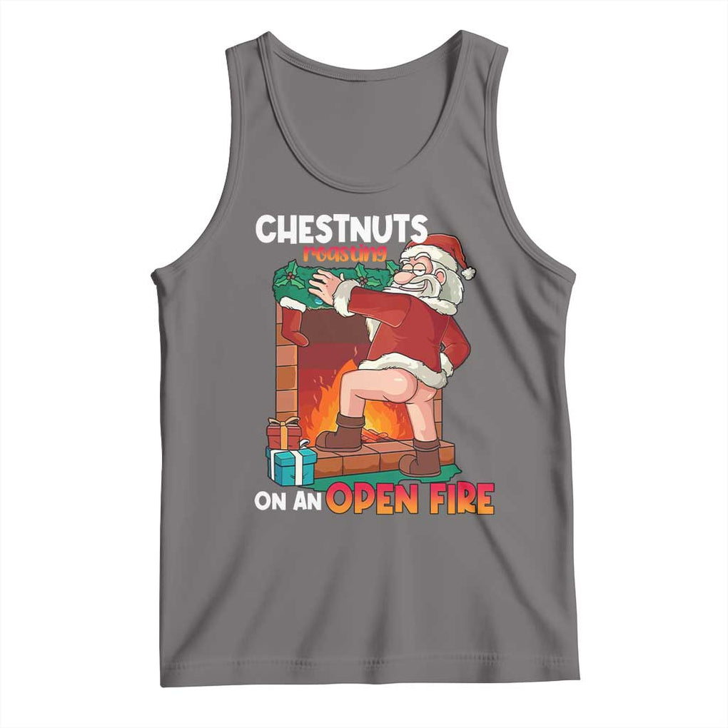 Funny Naughty Santa Tank Top Chestnuts Roasting On An Open Fire Dirty Food Pun Xmas Joke TS02 Deep Heather Print Your Wear