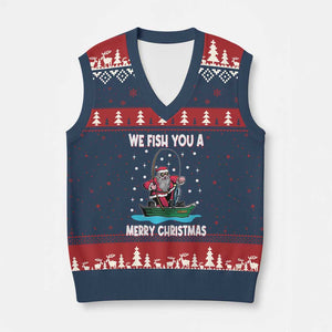 Santa Xmas Boat Fishing V-Neck Knit Sweater Vest We Fish You A Merry Xmas Fisherman TS02 Navy Red Print Your Wear