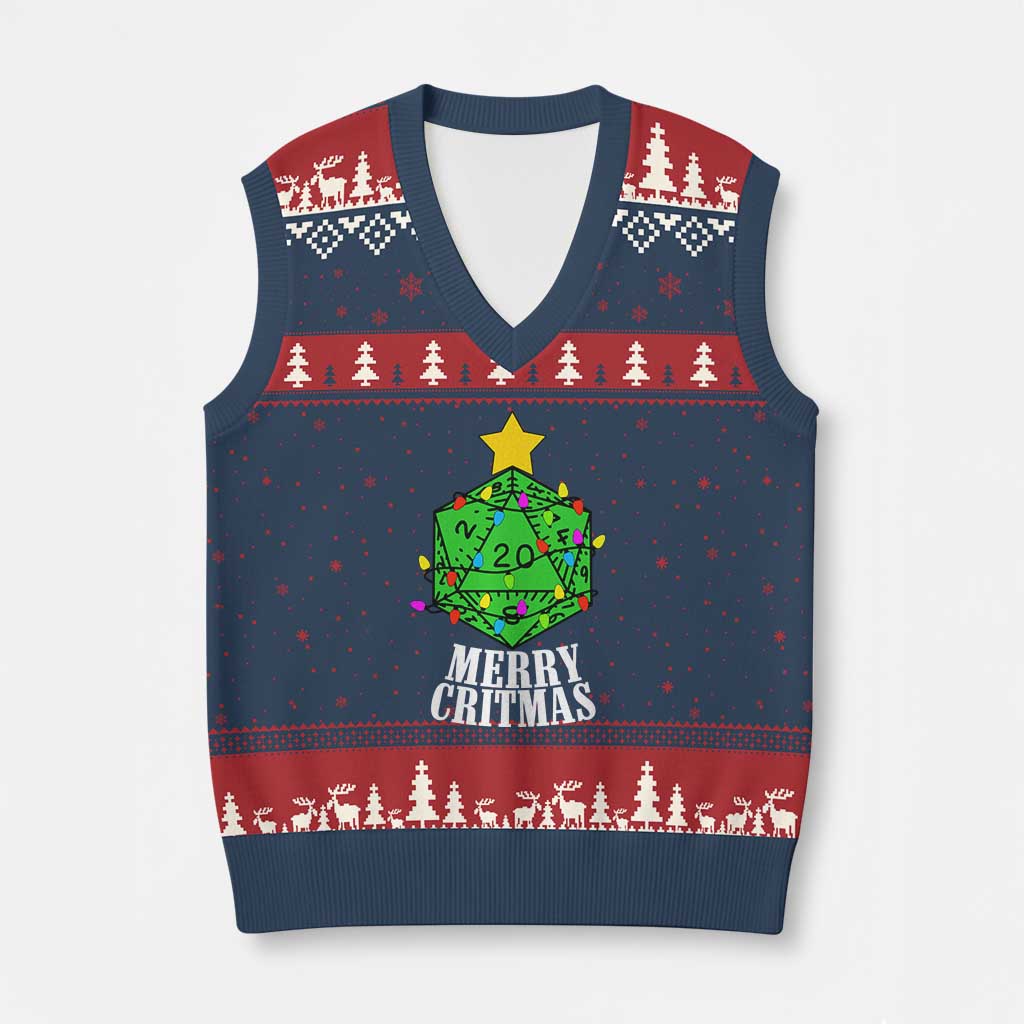 Xmas Gamer V-Neck Knit Sweater Vest Merry Critmas D20 RPG Gaming Xmas Tree TS02 Navy Red Print Your Wear