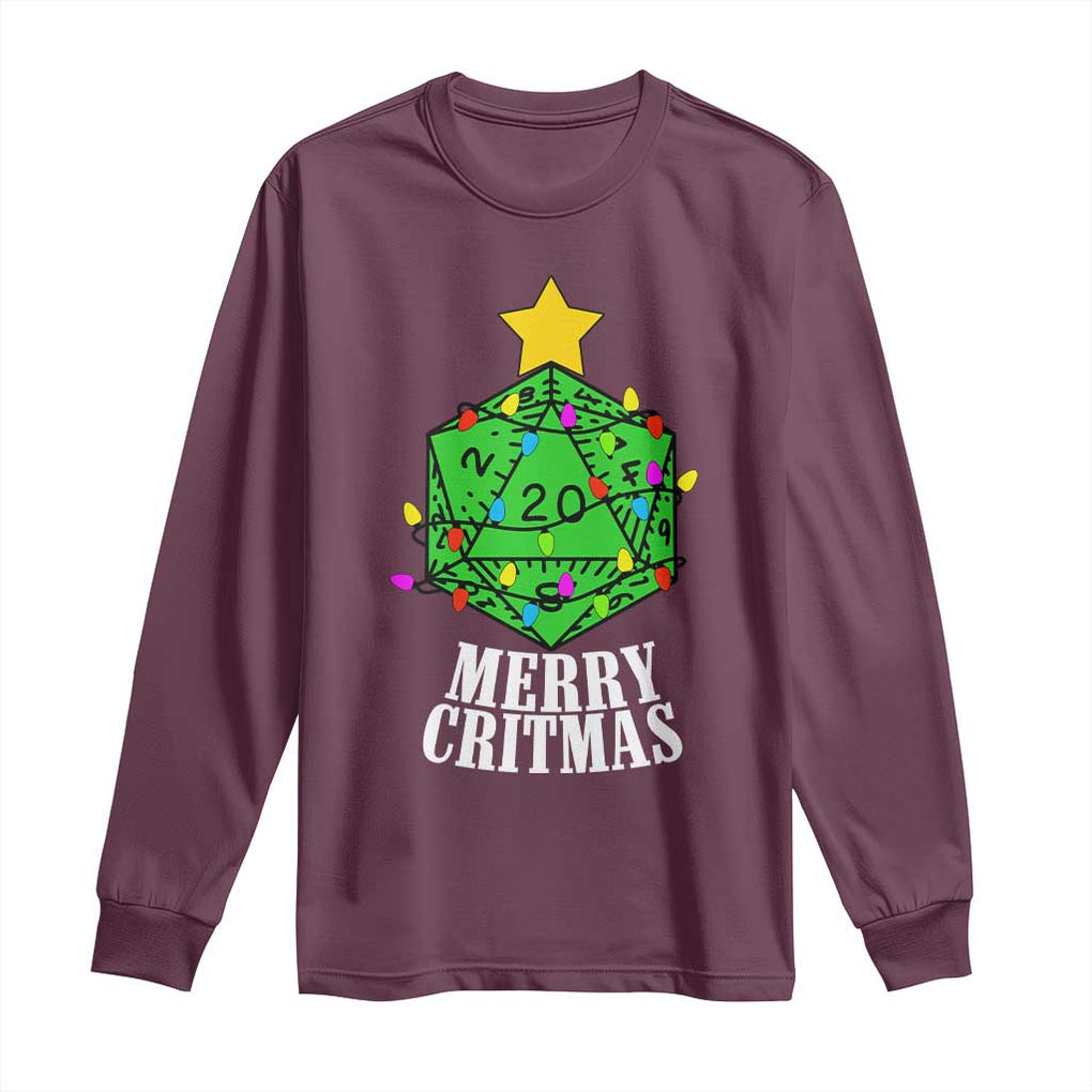 Christmas Gamer Long Sleeve Shirt Merry Critmas D20 RPG Gaming Xmas Tree TS02 Maroon Print Your Wear