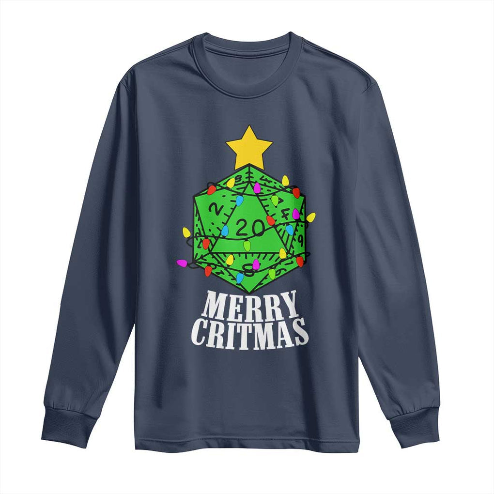 Christmas Gamer Long Sleeve Shirt Merry Critmas D20 RPG Gaming Xmas Tree TS02 Navy Print Your Wear