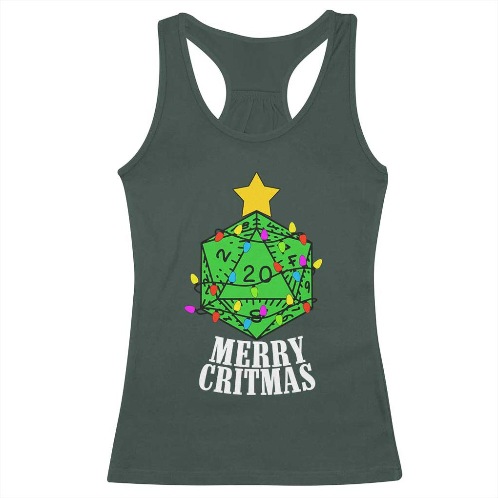 Christmas Gamer Racerback Tank Top Merry Critmas D20 RPG Gaming Xmas Tree TS02 Dark Forest Green Print Your Wear