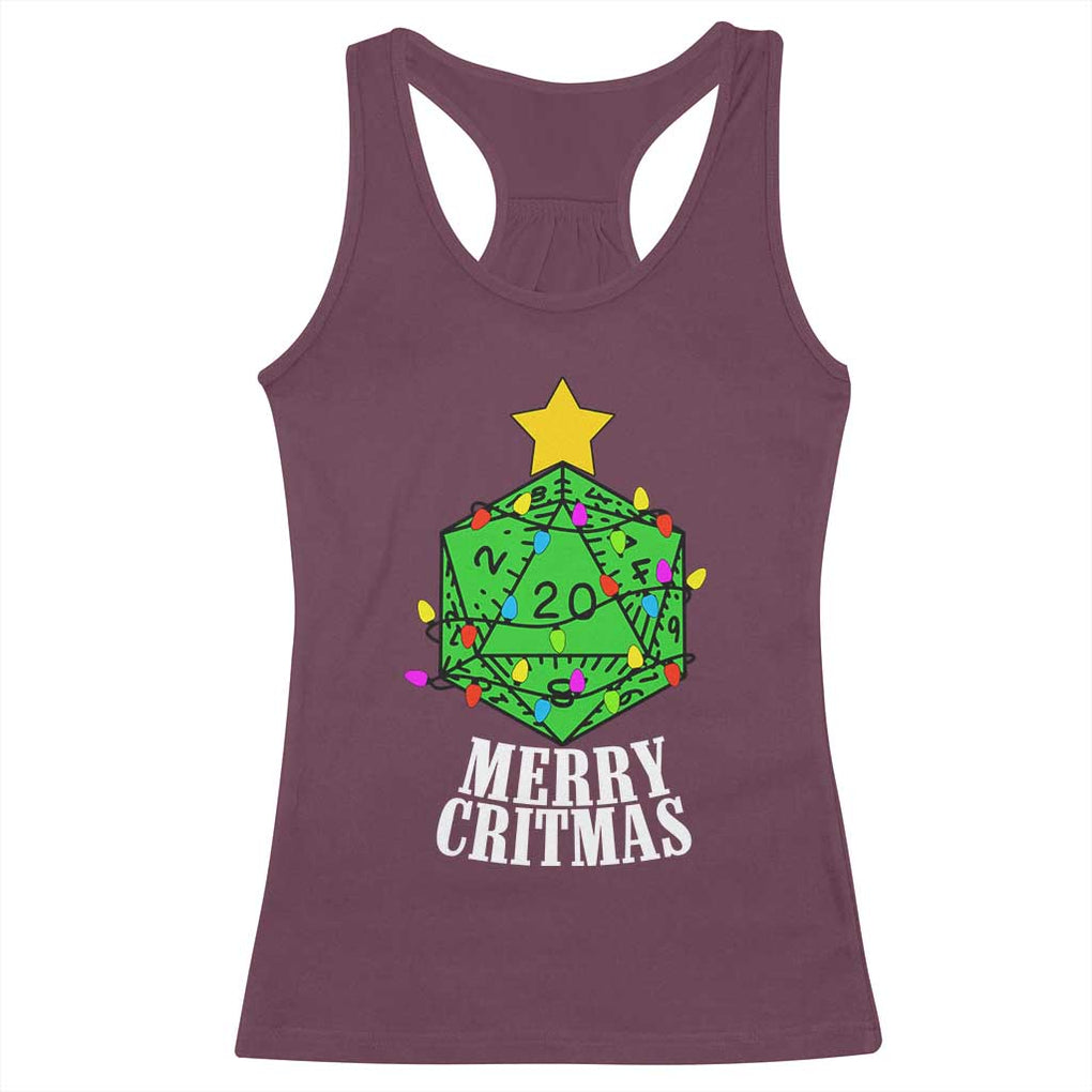 Christmas Gamer Racerback Tank Top Merry Critmas D20 RPG Gaming Xmas Tree TS02 Maroon Print Your Wear