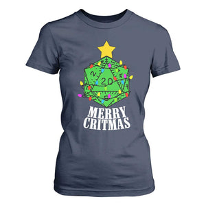 Christmas Gamer T Shirt For Women Merry Critmas D20 RPG Gaming Xmas Tree TS02 Navy Print Your Wear