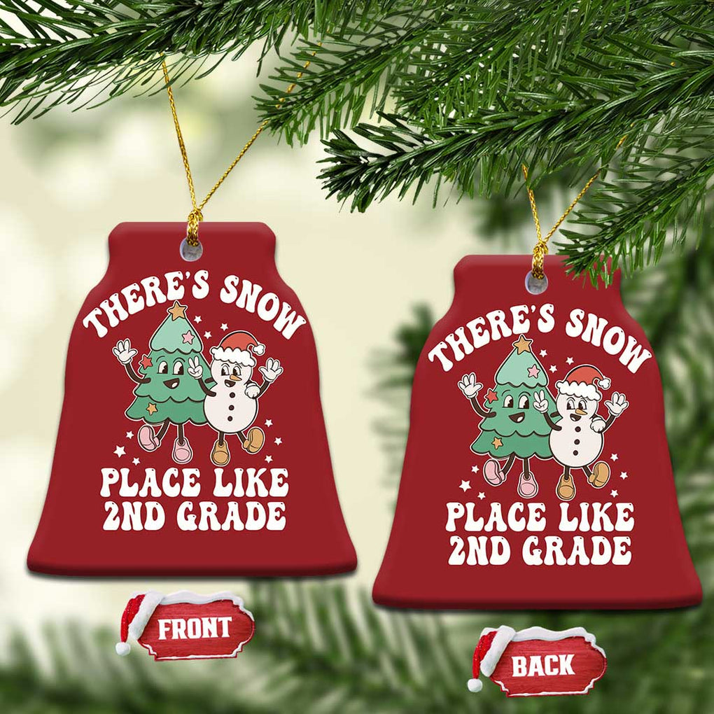 XmasTeacher Christmas Ornament Theres Snow Place Like 2nd Grade Merry Xmas Retro Groovy TS02 Bell Flake Red Print Your Wear