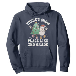 Christmas Teacher Hoodie Theres Snow Place Like 2nd Grade Merry Xmas Retro Groovy TS02 Navy Print Your Wear