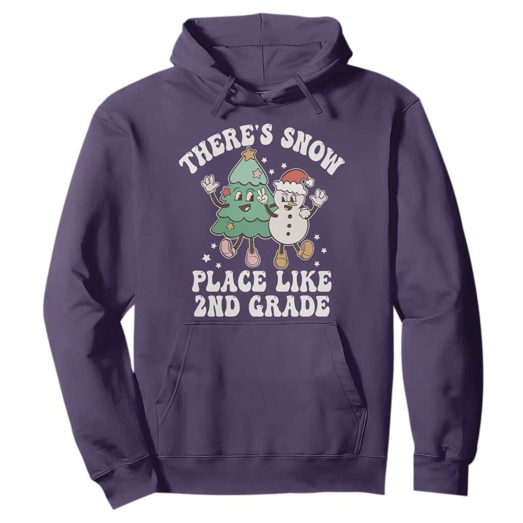 Christmas Teacher Hoodie Theres Snow Place Like 2nd Grade Merry Xmas Retro Groovy TS02 Purple Print Your Wear