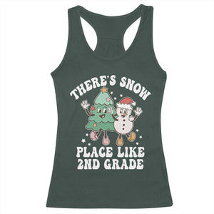 Christmas Teacher Racerback Tank Top Theres Snow Place Like 2nd Grade Merry Xmas Retro Groovy TS02 Dark Forest Green Print Your Wear