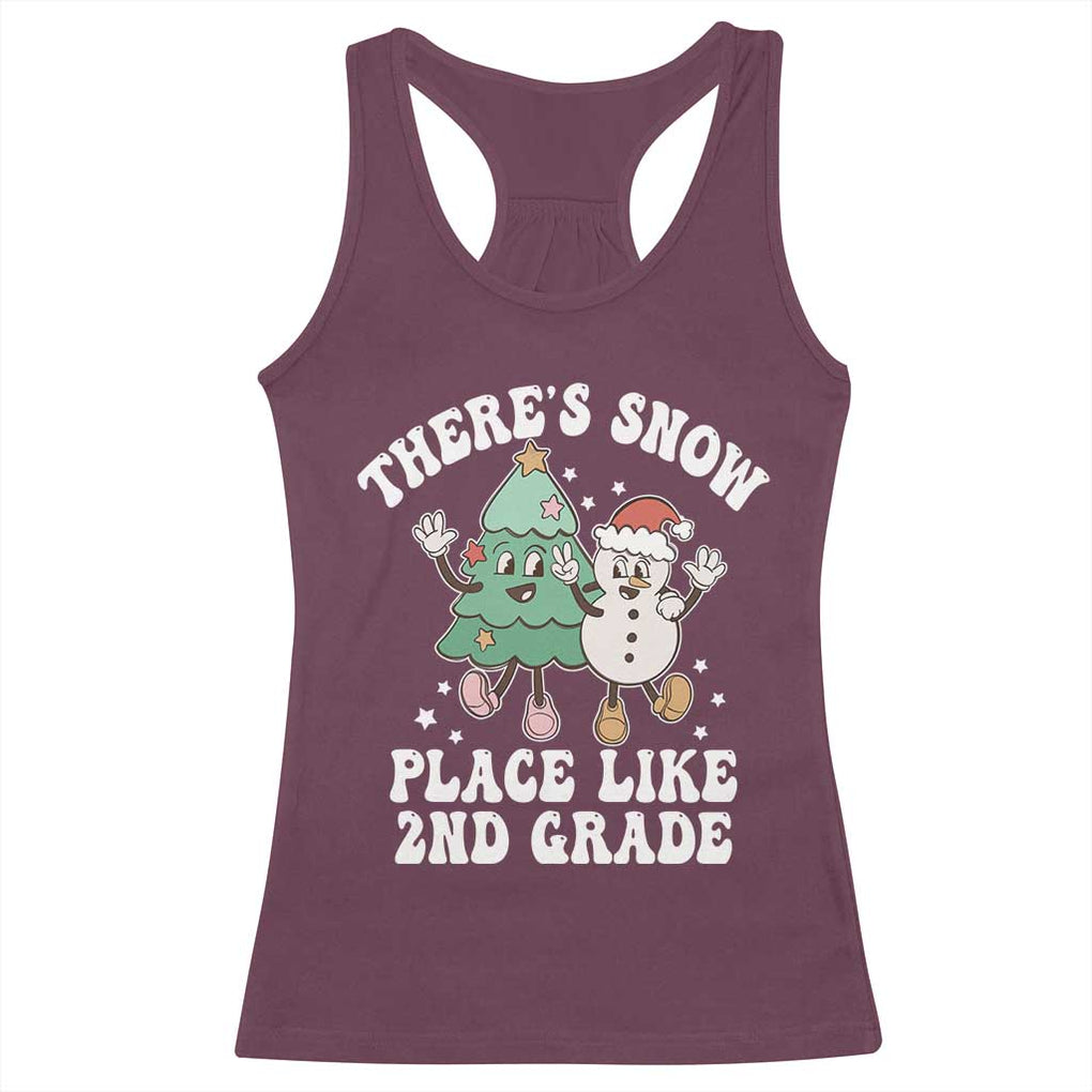 Christmas Teacher Racerback Tank Top Theres Snow Place Like 2nd Grade Merry Xmas Retro Groovy TS02 Maroon Print Your Wear