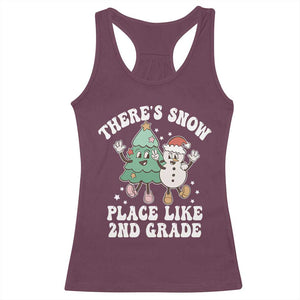 Christmas Teacher Racerback Tank Top Theres Snow Place Like 2nd Grade Merry Xmas Retro Groovy TS02 Maroon Print Your Wear