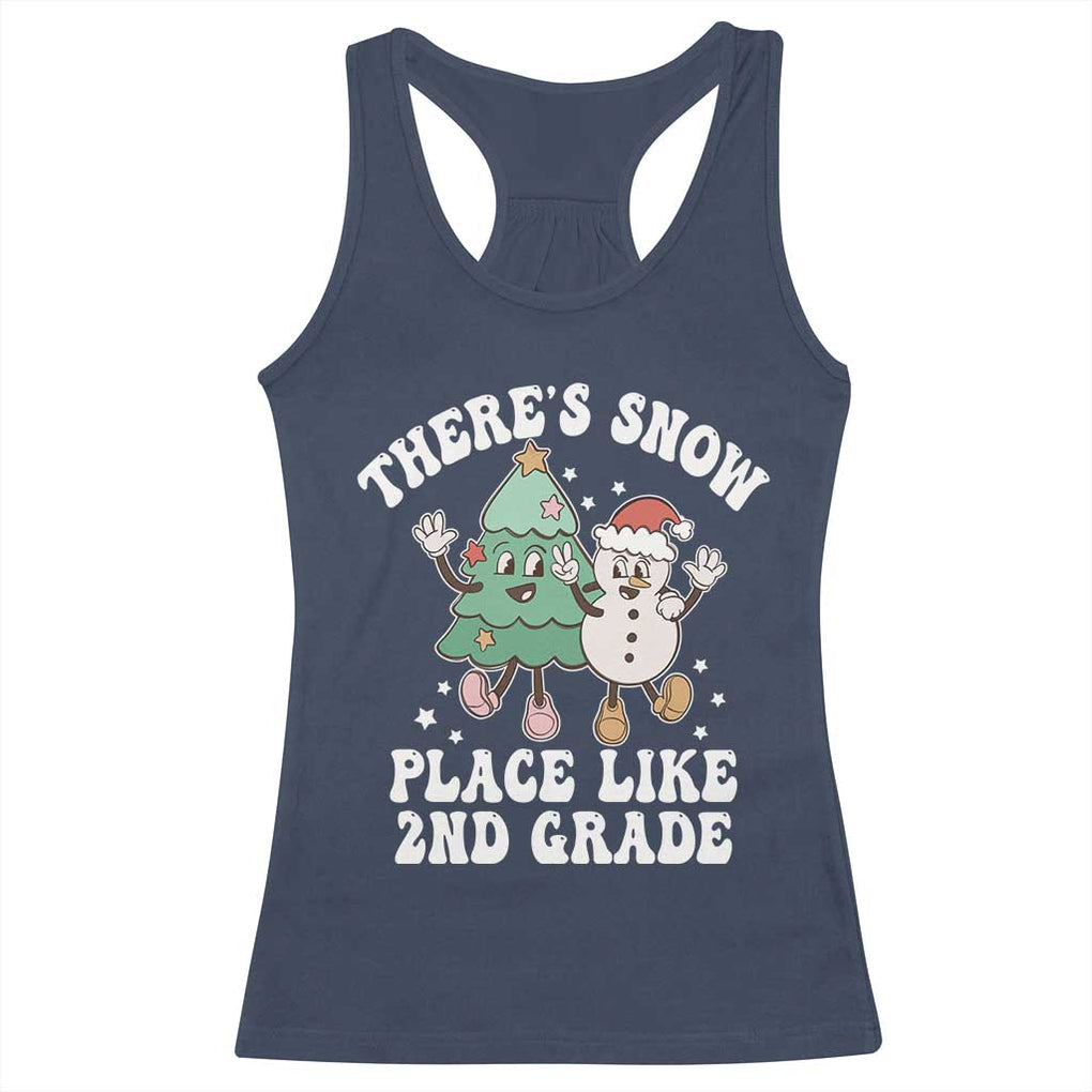 Christmas Teacher Racerback Tank Top Theres Snow Place Like 2nd Grade Merry Xmas Retro Groovy TS02 Navy Print Your Wear